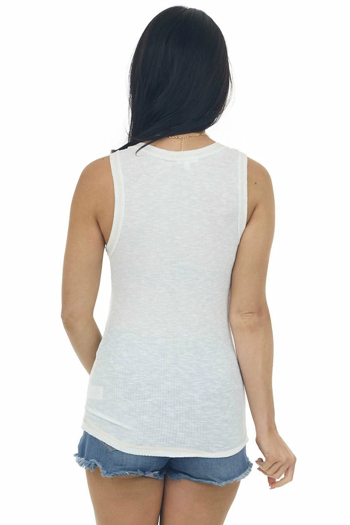 La Miel White Exposed Seam Ribbed Henley Tank Top 7 La Miel White Exposed Seam Ribbed Henley Tank Top
