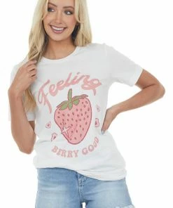 A. Blush Tops White 'Feeling Berry Good' Graphic Tee Shirt