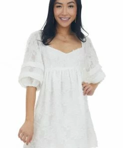 Lush Clothing White Fuzzy Textured Puff Sleeve Babydoll Dress Dresses 12 Lush Clothing White Fuzzy Textured Puff Sleeve Babydoll Dress Dresses
