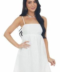 Entro White Gingham Sleeveless Babydoll Mini Dress Dresses