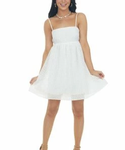 Entro White Gingham Sleeveless Babydoll Mini Dress Dresses
