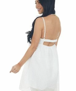Entro White Gingham Sleeveless Babydoll Mini Dress Dresses