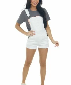 KanCan Dresses White High Rise Cuffed Hem Overall Shorts