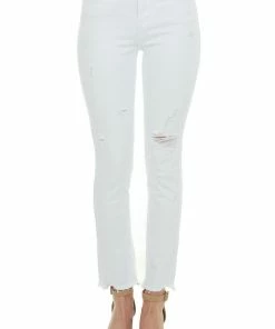 Special A White High Rise Raw Hem Relaxed Skinny Jeans Bottoms