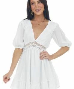 HYFVE White Lace Waist Puff Sleeve Mini Dress 11 HYFVE White Lace Waist Puff Sleeve Mini Dress