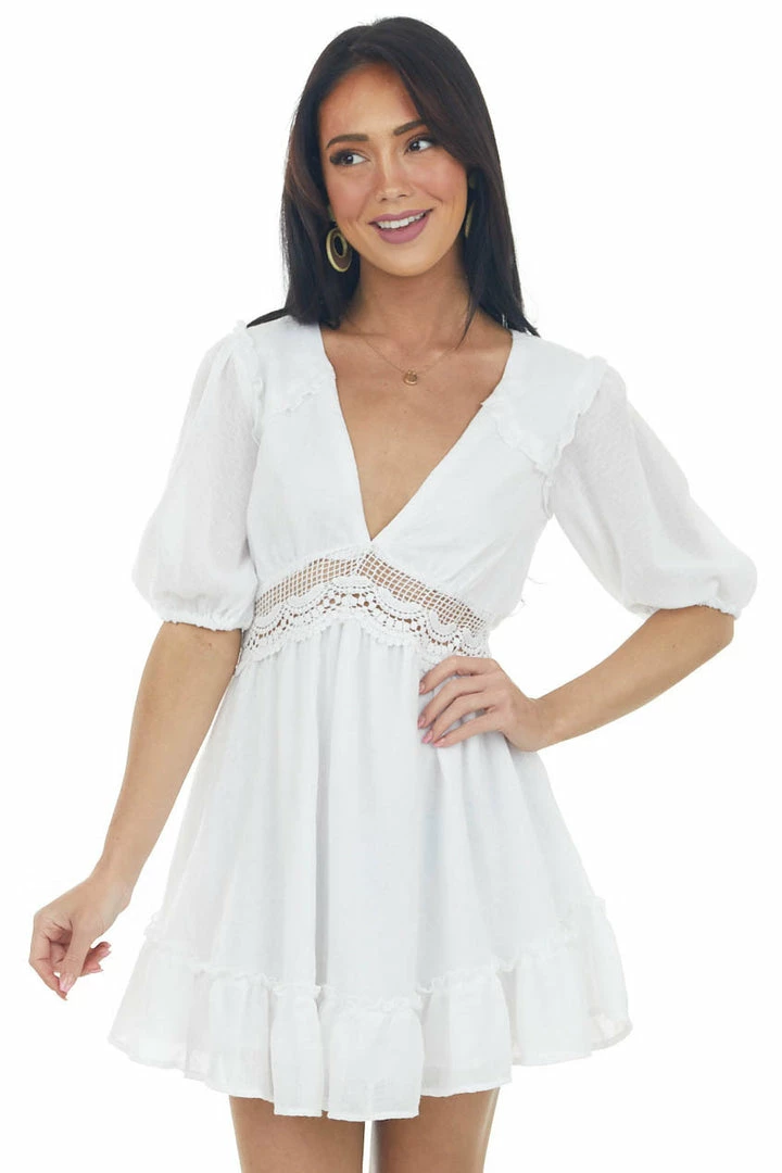 HYFVE White Lace Waist Puff Sleeve Mini Dress 5 HYFVE White Lace Waist Puff Sleeve Mini Dress