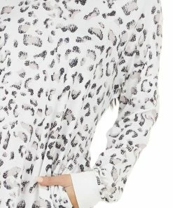 Shiying Fashion Dresses White Leopard Print Long Sleeve Mini Dress With Solid Cuff