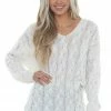 Miss Sparkling White Loose Cable Knit Hooded Sweater Tops