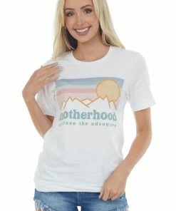 A. Blush White 'Motherhood' Mountain Graphic Tee