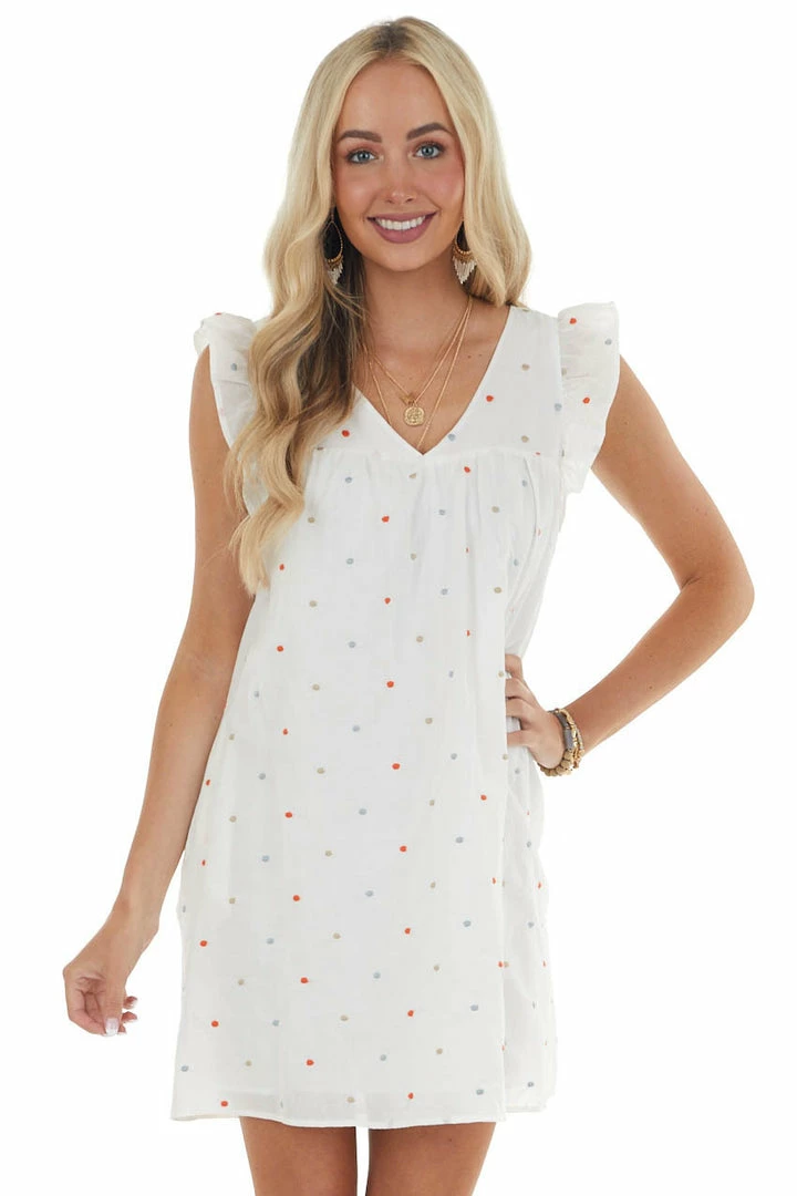 Lush Clothing Dresses White Polka Dot Ruffle Cap Sleeve Babydoll Woven Mini Dress 3 Lush Clothing Dresses White Polka Dot Ruffle Cap Sleeve Babydoll Woven Mini Dress
