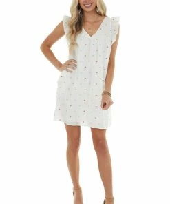 Lush Clothing Dresses White Polka Dot Ruffle Cap Sleeve Babydoll Woven Mini Dress 22 Lush Clothing Dresses White Polka Dot Ruffle Cap Sleeve Babydoll Woven Mini Dress