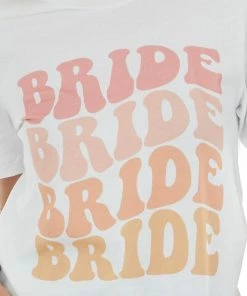 A. Blush White Retro 'Bride' Short Sleeve Graphic Tee Tops