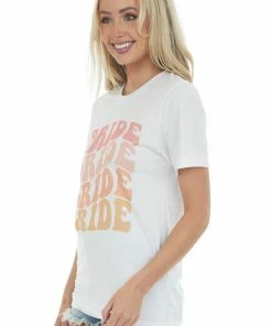 A. Blush White Retro 'Bride' Short Sleeve Graphic Tee Tops