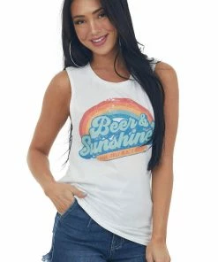 Blume+Co Tops White Retro Rainbow 'Beer & Sunshine' Tank Top 12 Blume+Co Tops White Retro Rainbow 'Beer & Sunshine' Tank Top