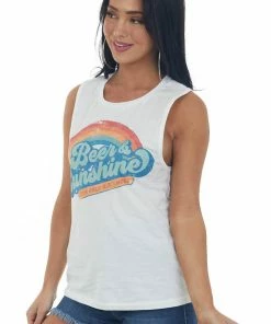 Blume+Co Tops White Retro Rainbow 'Beer & Sunshine' Tank Top 15 Blume+Co Tops White Retro Rainbow 'Beer & Sunshine' Tank Top