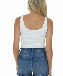 By Together Tops White Seamless Ribbed Knit Cropped Tank Top