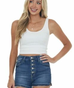 By Together Tops White Seamless Ribbed Knit Cropped Tank Top