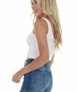 By Together Tops White Seamless Ribbed Knit Cropped Tank Top