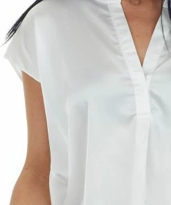Jodifl Tops White Short Sleeve Notch Neckline Satin Blouse 17 Jodifl Tops White Short Sleeve Notch Neckline Satin Blouse