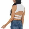 Peach Love Tops White Sleeveless Strappy Open Back Crop Top