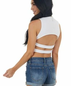 Peach Love Tops White Sleeveless Strappy Open Back Crop Top