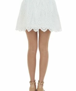 Heyson White Smocked Waist Scalloped Hem Eyelet Skirt Bottoms