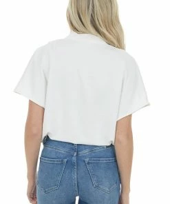 143 Story White Surplice Blouson Textured Woven Bodysuit Tops