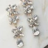 Fame Accessories White Tiered Floral Rhinestone Earrings