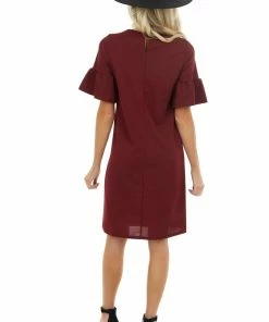 Les Amis Wine Sheath Dress With Short Ruffle Bell Sleeves Dresses 24 Les Amis Wine Sheath Dress With Short Ruffle Bell Sleeves Dresses