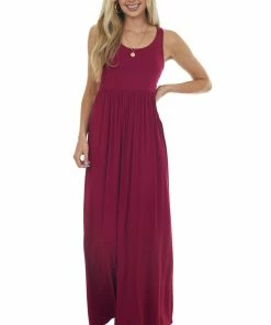 Vanilla Bay Wine Sleeveless Babydoll Knit Maxi Dress