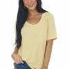 Style Melody Tops Yellow Short Sleeve Chest Pocket Knit Top