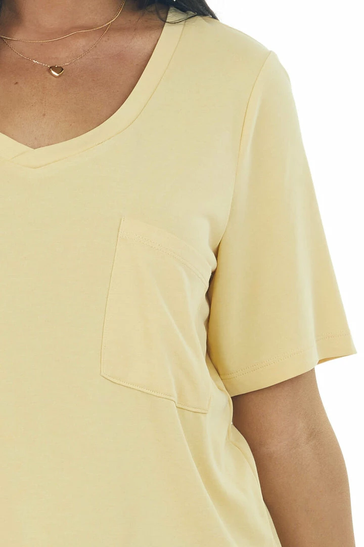 Style Melody Tops Yellow Short Sleeve Chest Pocket Knit Top 10 Style Melody Tops Yellow Short Sleeve Chest Pocket Knit Top